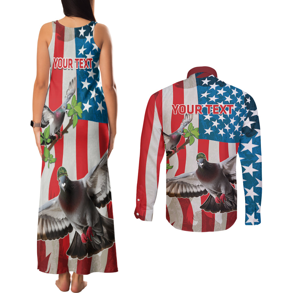 Personalized United States Pigeon Day Couples Matching Tank Maxi Dress and Long Sleeve Button Shirt Proud Of Our Heroes Grunge Style - Wonder Print Shop