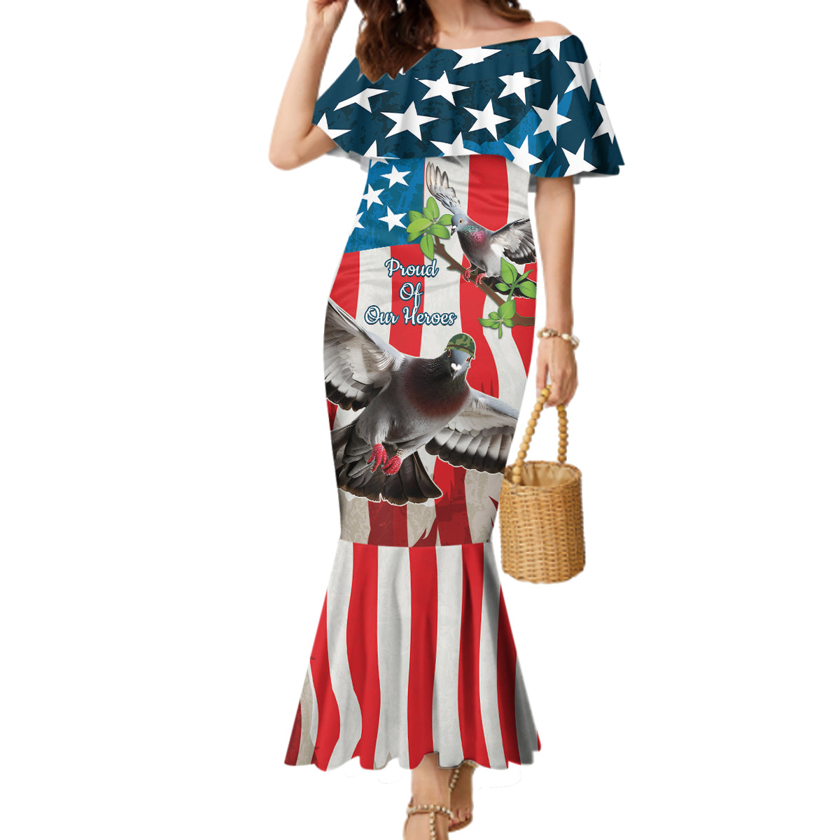 Personalized United States Pigeon Day Family Matching Mermaid Dress and Hawaiian Shirt Proud Of Our Heroes Grunge Style - Wonder Print Shop