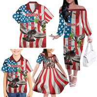 Personalized United States Pigeon Day Family Matching Off The Shoulder Long Sleeve Dress and Hawaiian Shirt Proud Of Our Heroes Grunge Style - Wonder Print Shop