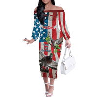 Personalized United States Pigeon Day Family Matching Off The Shoulder Long Sleeve Dress and Hawaiian Shirt Proud Of Our Heroes Grunge Style - Wonder Print Shop