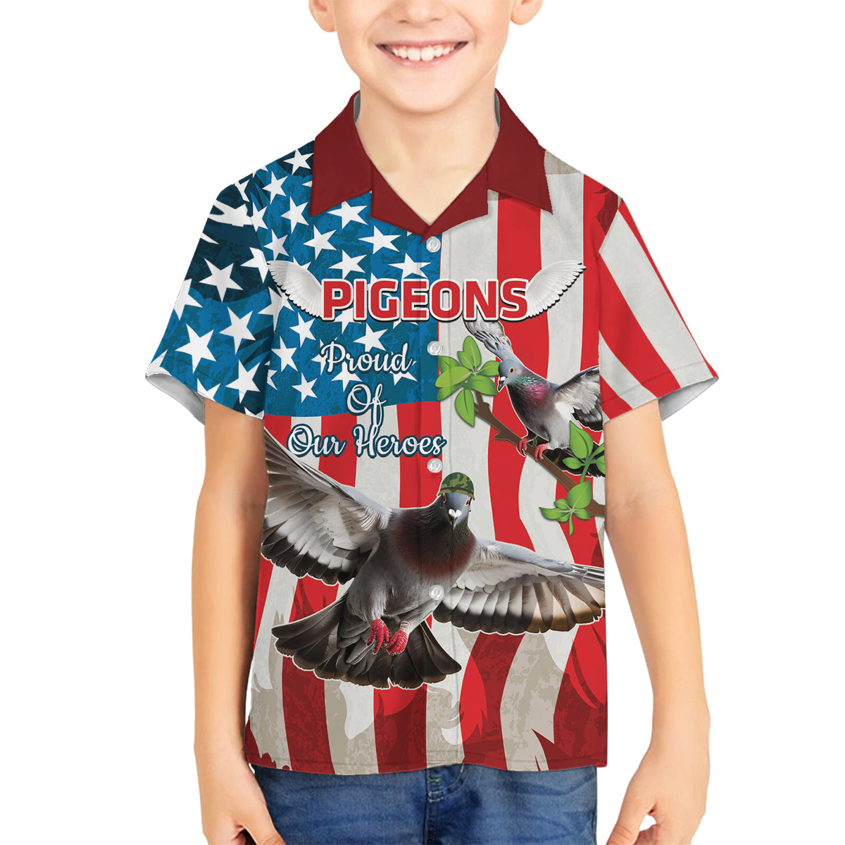 Personalized United States Pigeon Day Family Matching Off The Shoulder Long Sleeve Dress and Hawaiian Shirt Proud Of Our Heroes Grunge Style - Wonder Print Shop