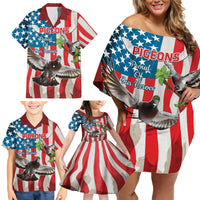 Personalized United States Pigeon Day Family Matching Off Shoulder Short Dress and Hawaiian Shirt Proud Of Our Heroes Grunge Style - Wonder Print Shop