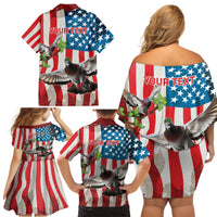 Personalized United States Pigeon Day Family Matching Off Shoulder Short Dress and Hawaiian Shirt Proud Of Our Heroes Grunge Style - Wonder Print Shop