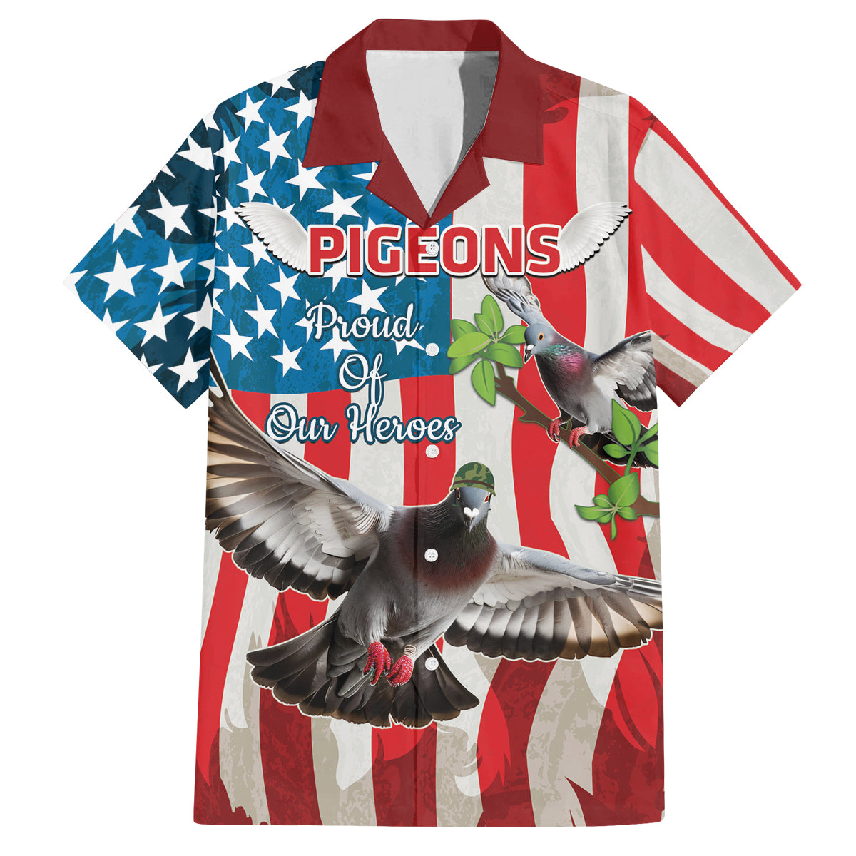 Personalized United States Pigeon Day Family Matching Off Shoulder Short Dress and Hawaiian Shirt Proud Of Our Heroes Grunge Style - Wonder Print Shop