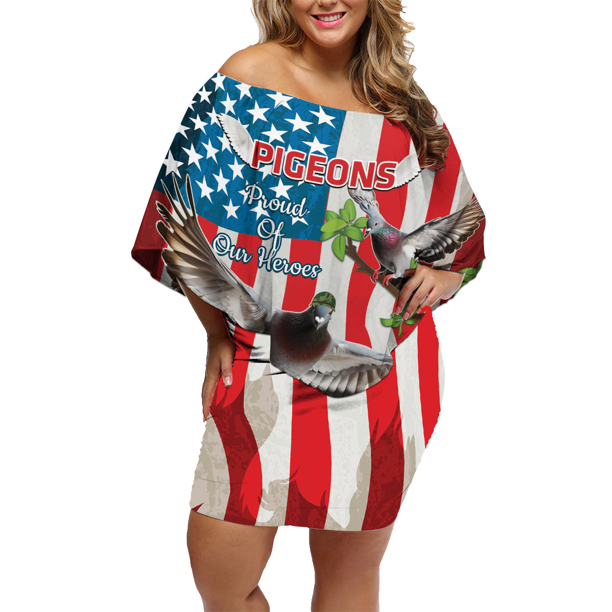 Personalized United States Pigeon Day Family Matching Off Shoulder Short Dress and Hawaiian Shirt Proud Of Our Heroes Grunge Style - Wonder Print Shop