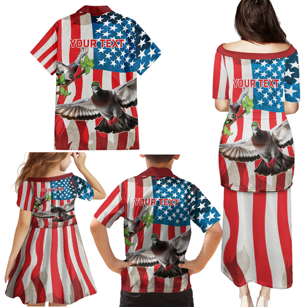 Personalized United States Pigeon Day Family Matching Puletasi and Hawaiian Shirt Proud Of Our Heroes Grunge Style - Wonder Print Shop