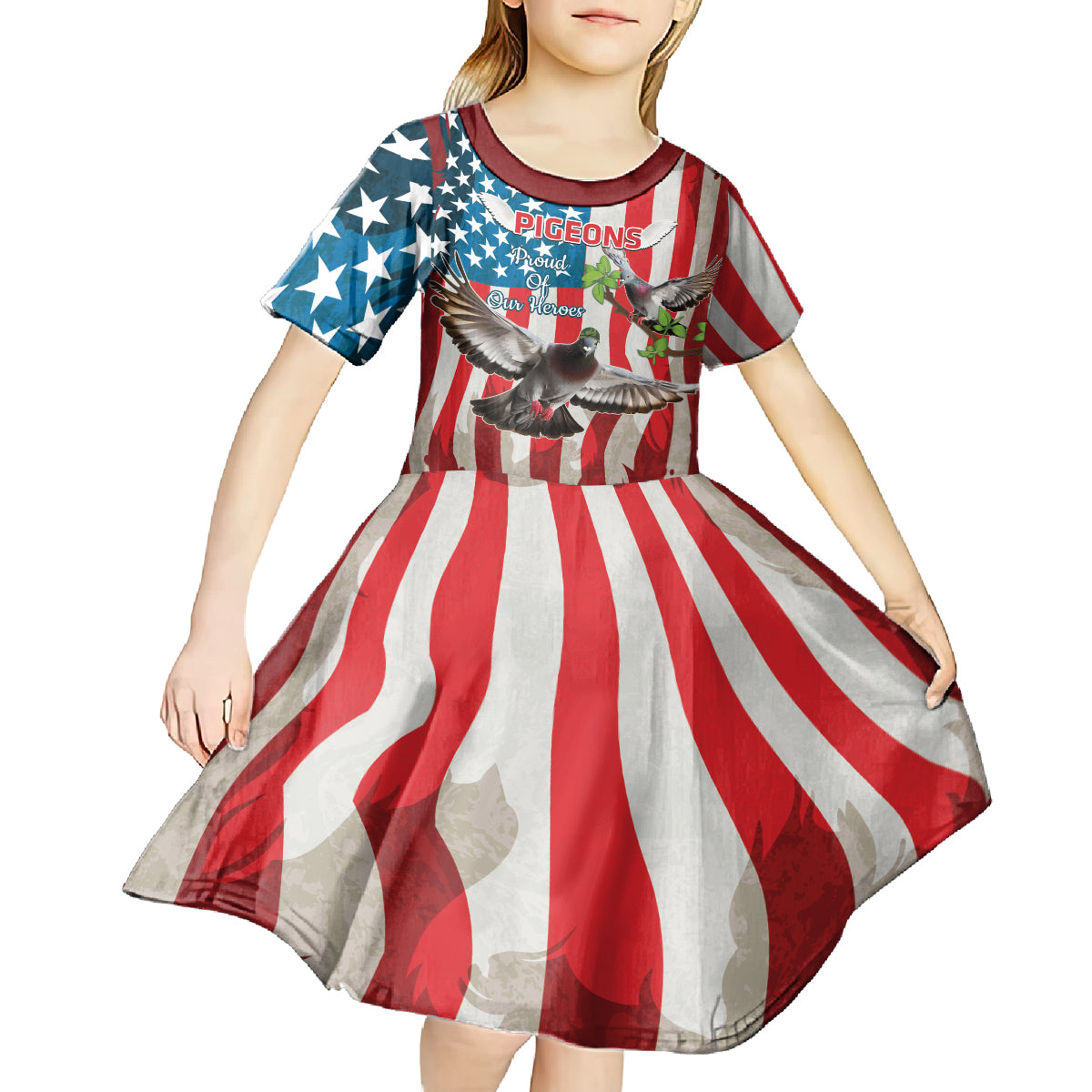 Personalized United States Pigeon Day Kid Short Sleeve Dress Proud Of Our Heroes Grunge Style - Wonder Print Shop