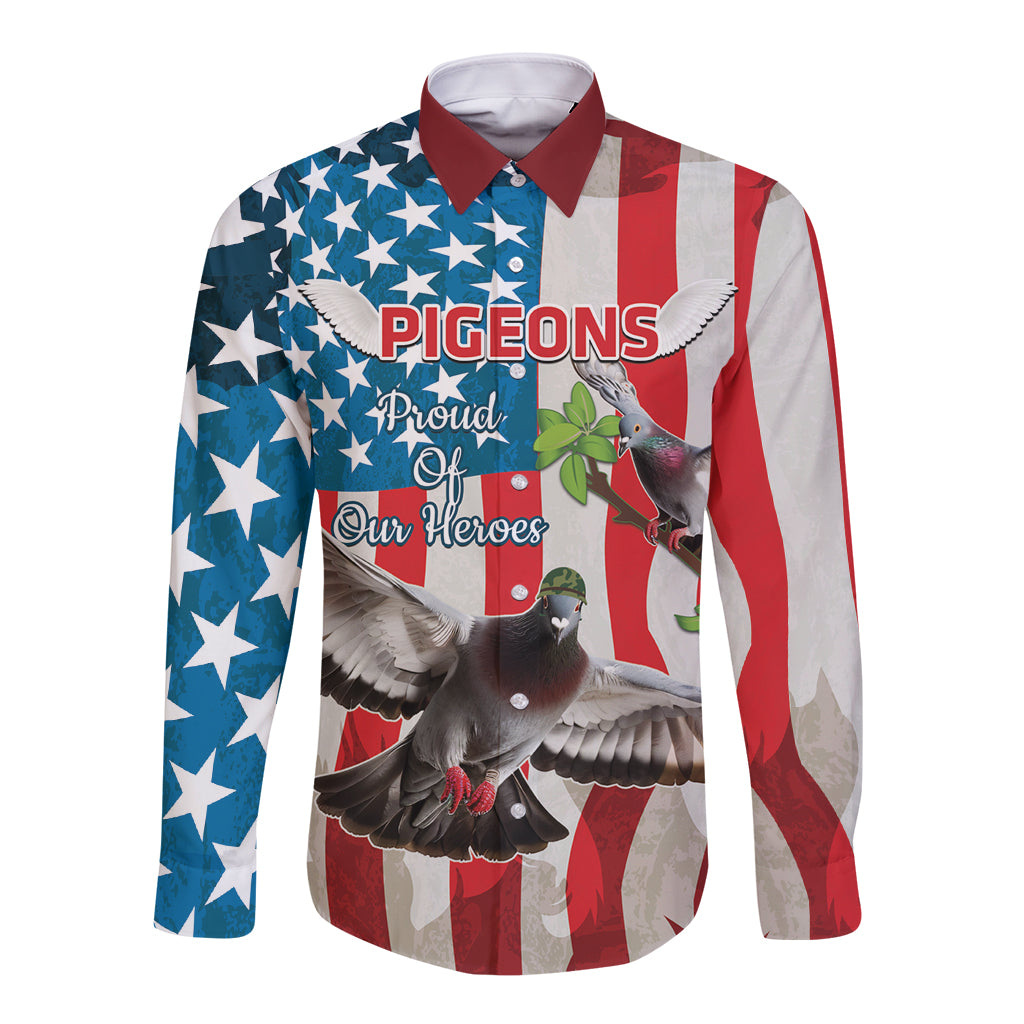 Personalized United States Pigeon Day Long Sleeve Button Shirt Proud Of Our Heroes Grunge Style - Wonder Print Shop