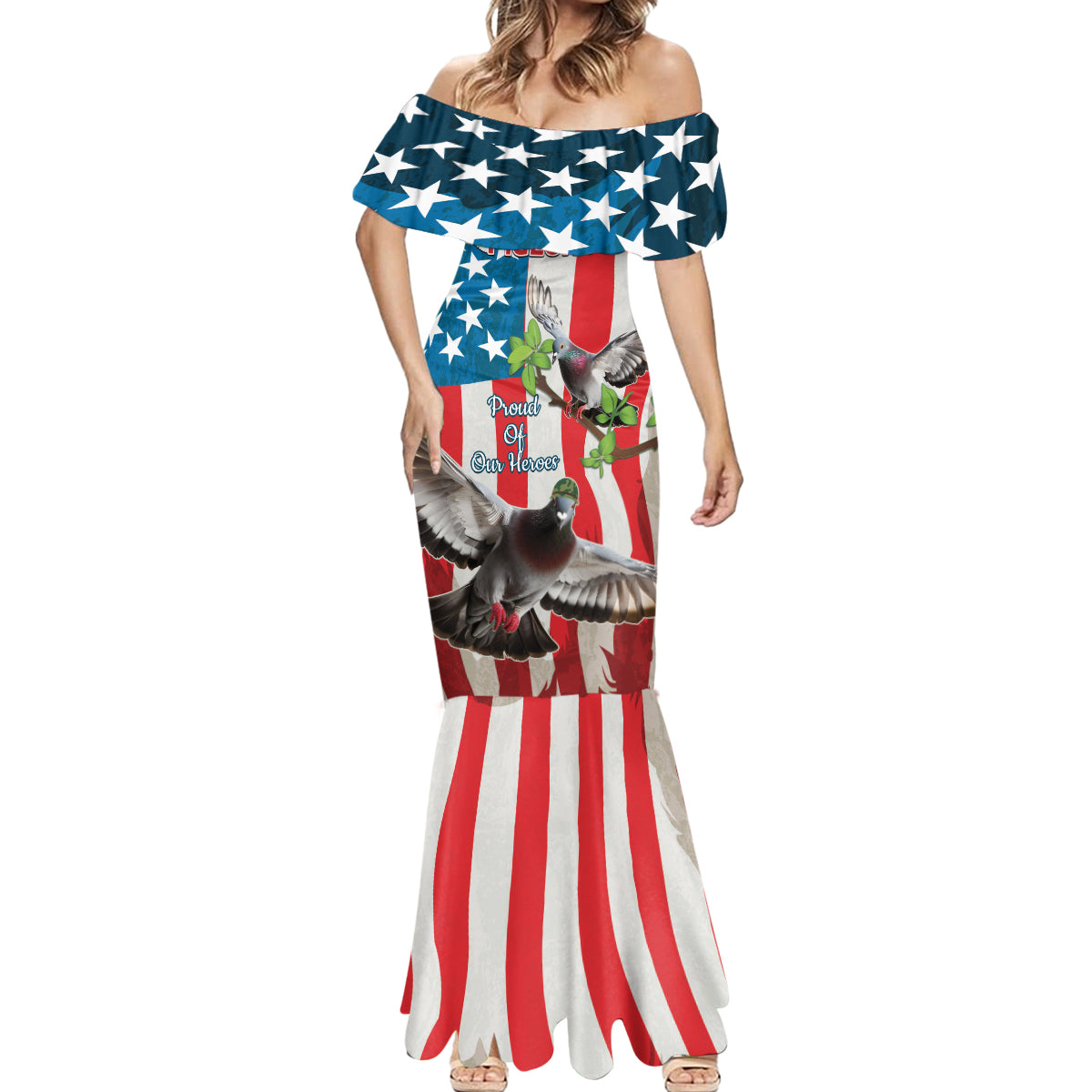 Personalized United States Pigeon Day Mermaid Dress Proud Of Our Heroes Grunge Style - Wonder Print Shop
