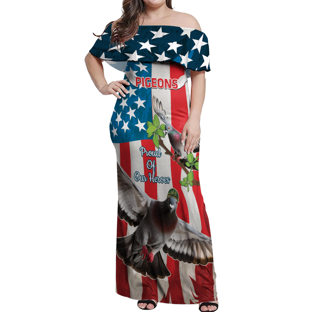 Personalized United States Pigeon Day Off Shoulder Maxi Dress Proud Of Our Heroes Grunge Style - Wonder Print Shop