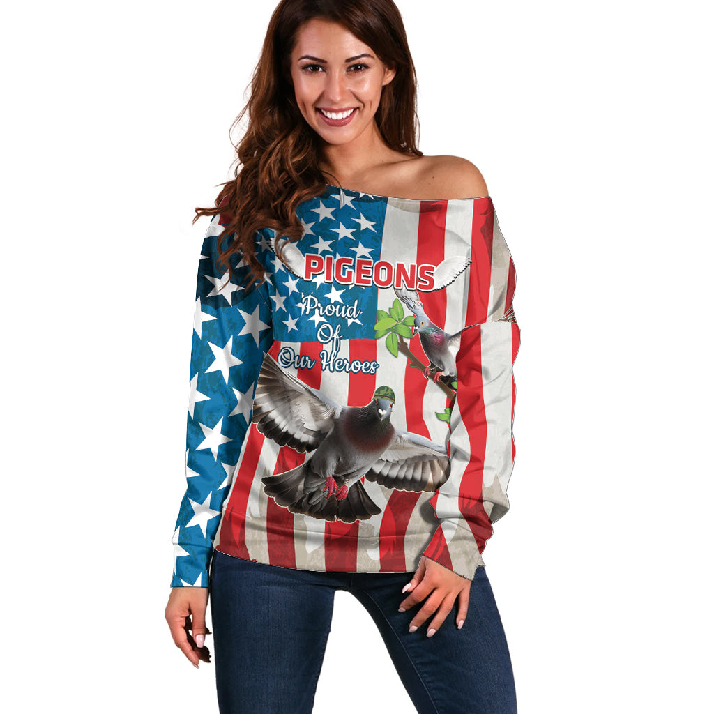 Personalized United States Pigeon Day Off Shoulder Sweater Proud Of Our Heroes Grunge Style - Wonder Print Shop
