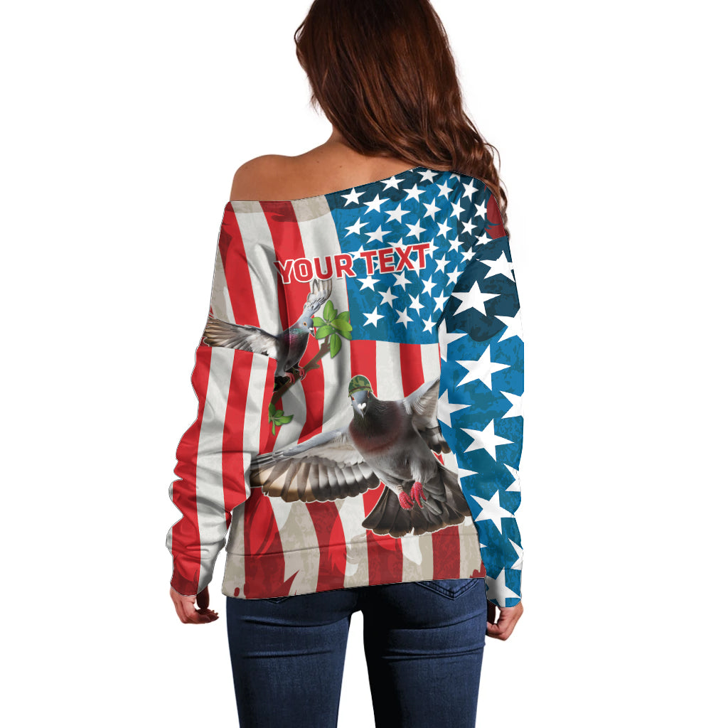 Personalized United States Pigeon Day Off Shoulder Sweater Proud Of Our Heroes Grunge Style - Wonder Print Shop