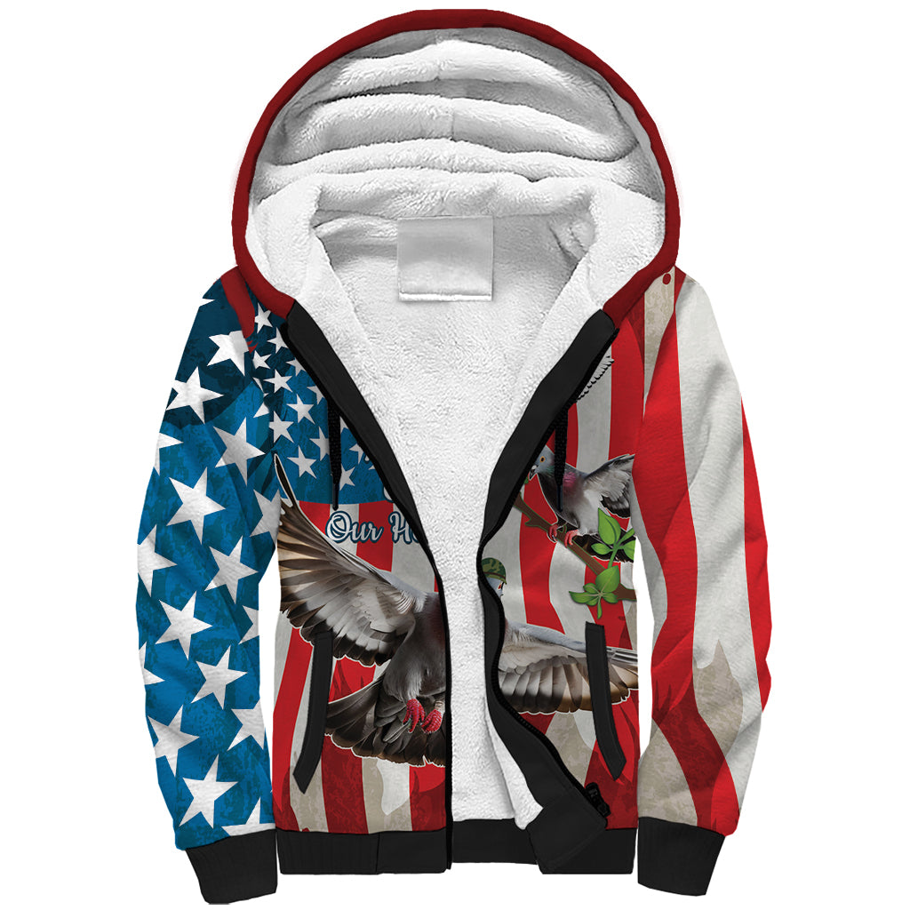 Personalized United States Pigeon Day Sherpa Hoodie Proud Of Our Heroes Grunge Style - Wonder Print Shop