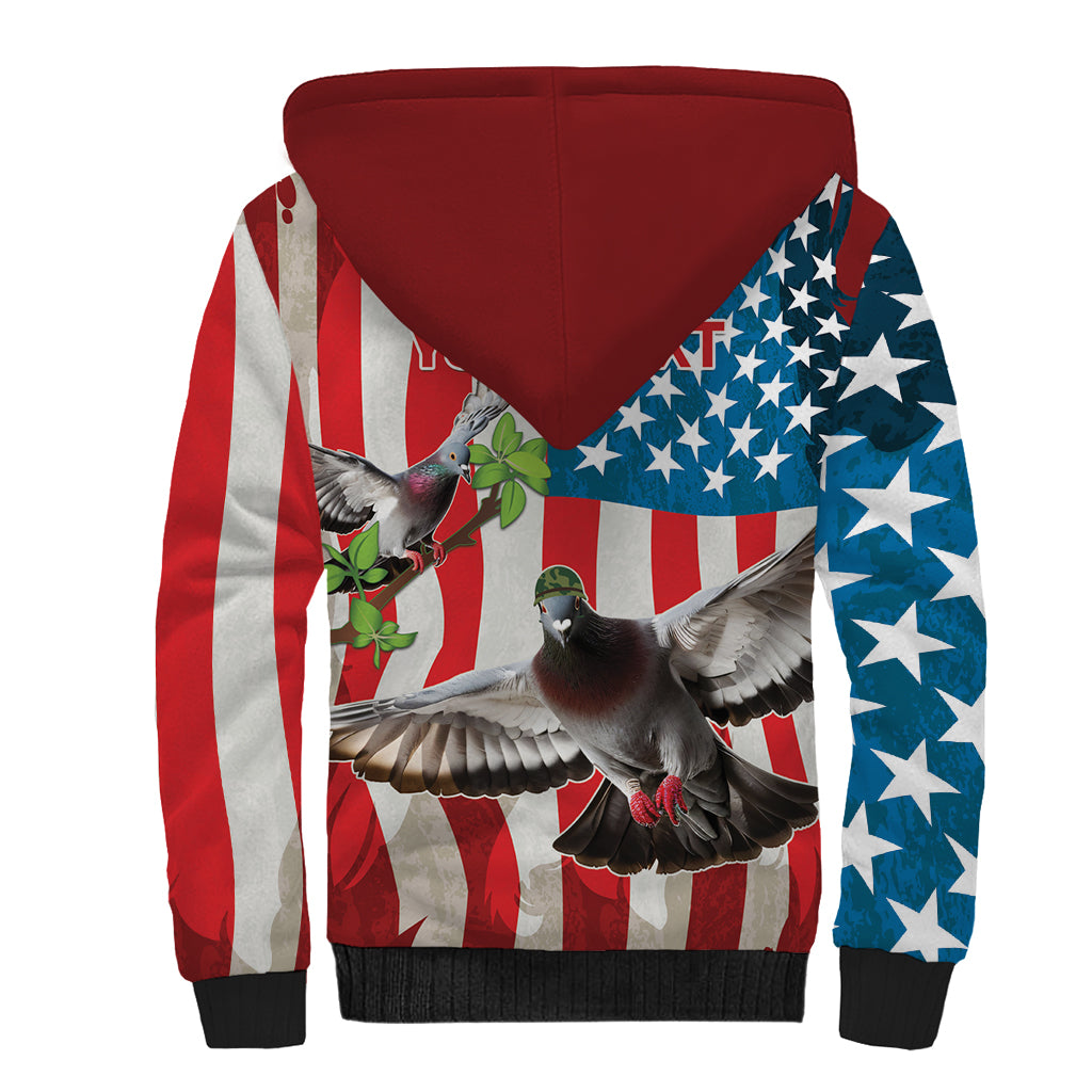 Personalized United States Pigeon Day Sherpa Hoodie Proud Of Our Heroes Grunge Style - Wonder Print Shop
