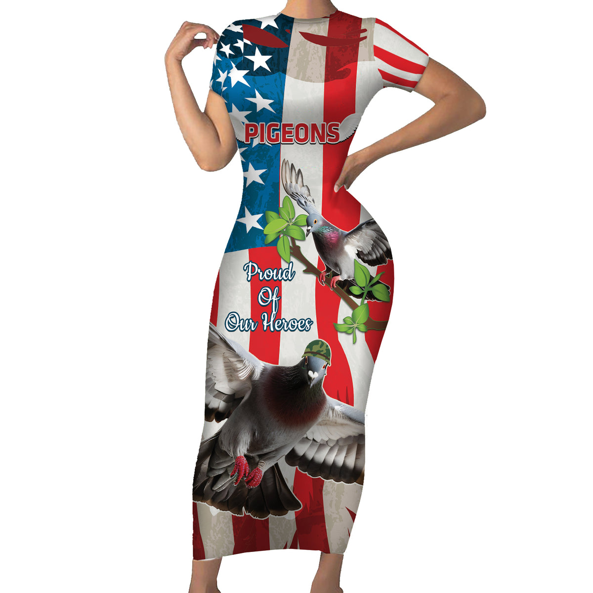Personalized United States Pigeon Day Short Sleeve Bodycon Dress Proud Of Our Heroes Grunge Style - Wonder Print Shop