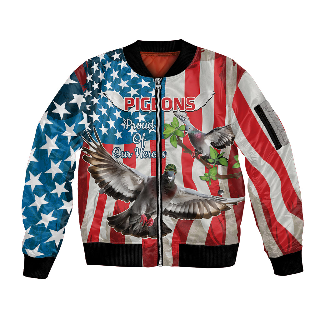 Personalized United States Pigeon Day Sleeve Zip Bomber Jacket Proud Of Our Heroes Grunge Style - Wonder Print Shop