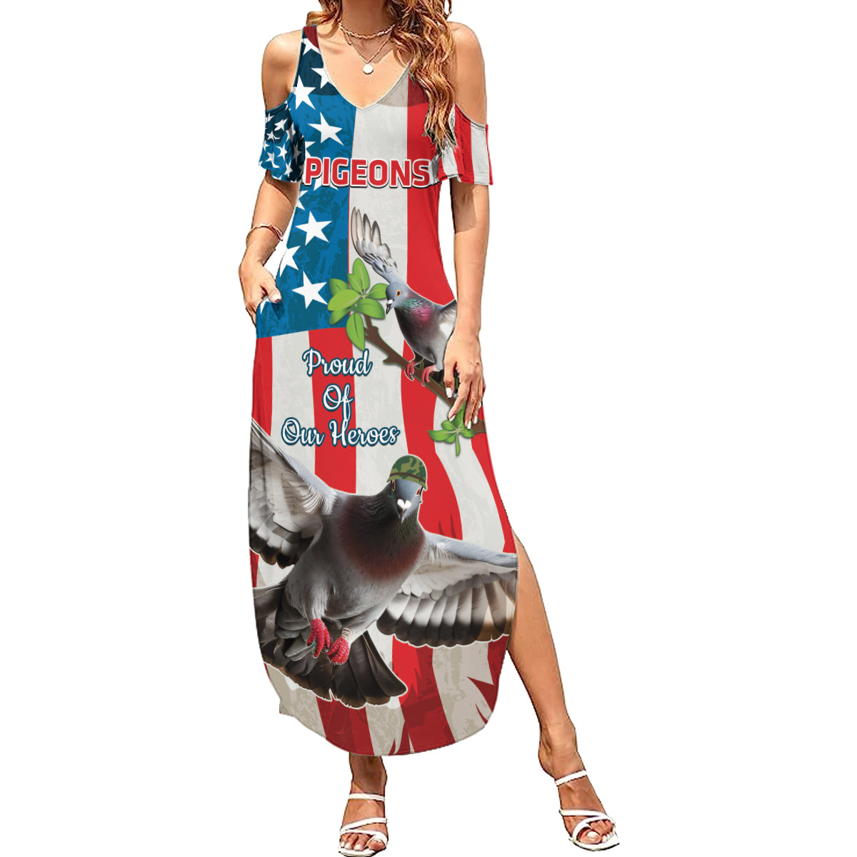 Personalized United States Pigeon Day Summer Maxi Dress Proud Of Our Heroes Grunge Style - Wonder Print Shop