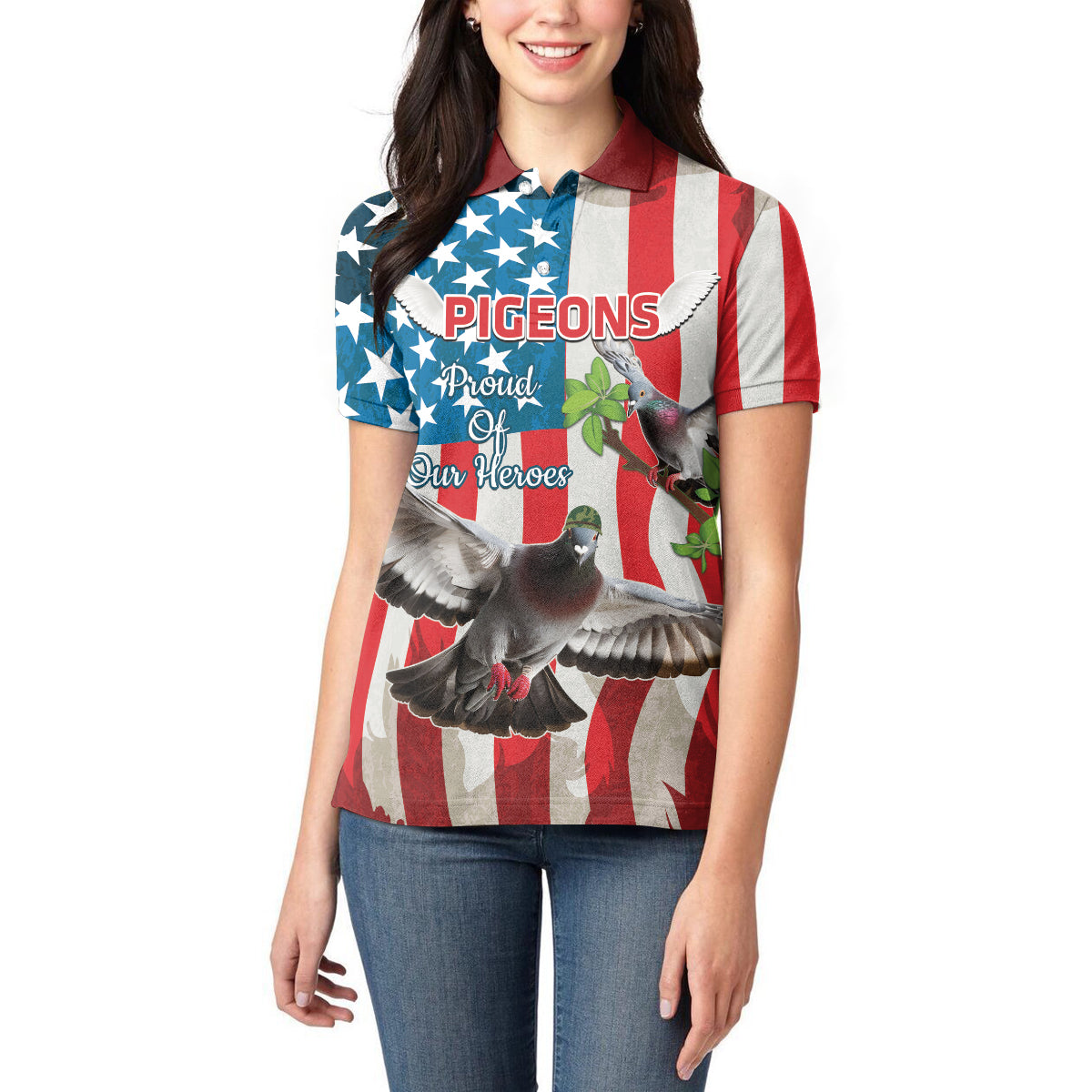 Personalized United States Pigeon Day Women Polo Shirt Proud Of Our Heroes Grunge Style - Wonder Print Shop