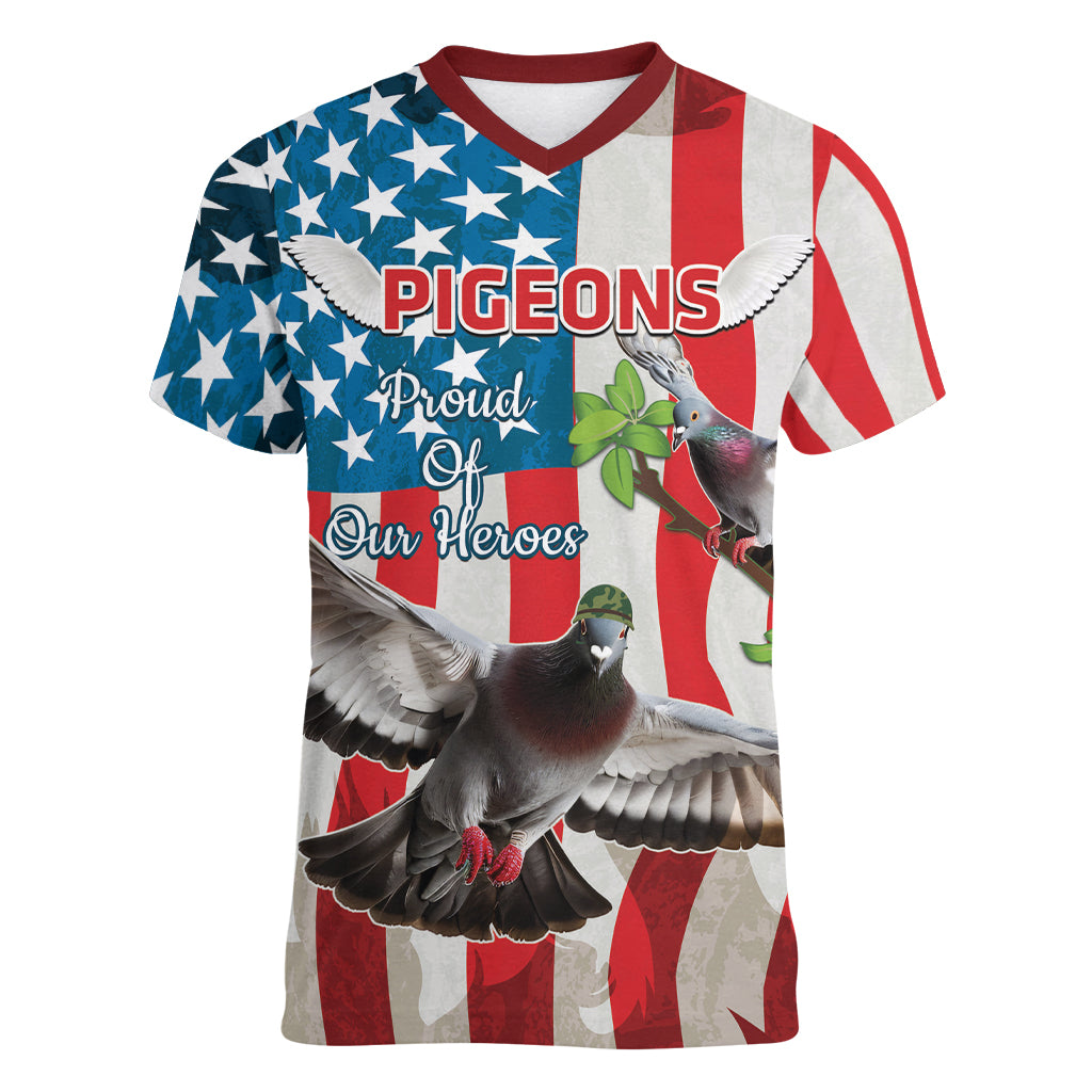 Personalized United States Pigeon Day Women V-Neck T-Shirt Proud Of Our Heroes Grunge Style - Wonder Print Shop