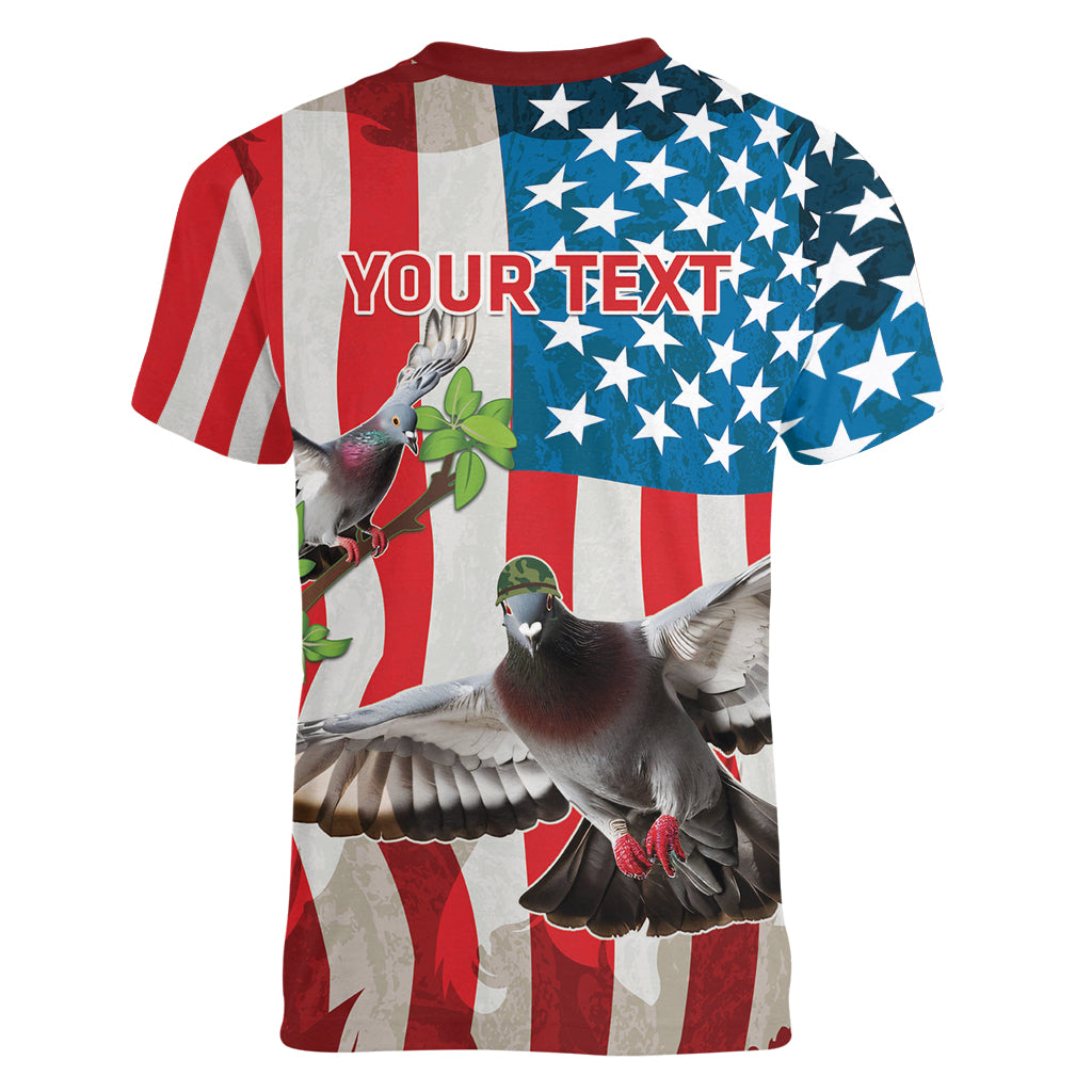 Personalized United States Pigeon Day Women V-Neck T-Shirt Proud Of Our Heroes Grunge Style - Wonder Print Shop
