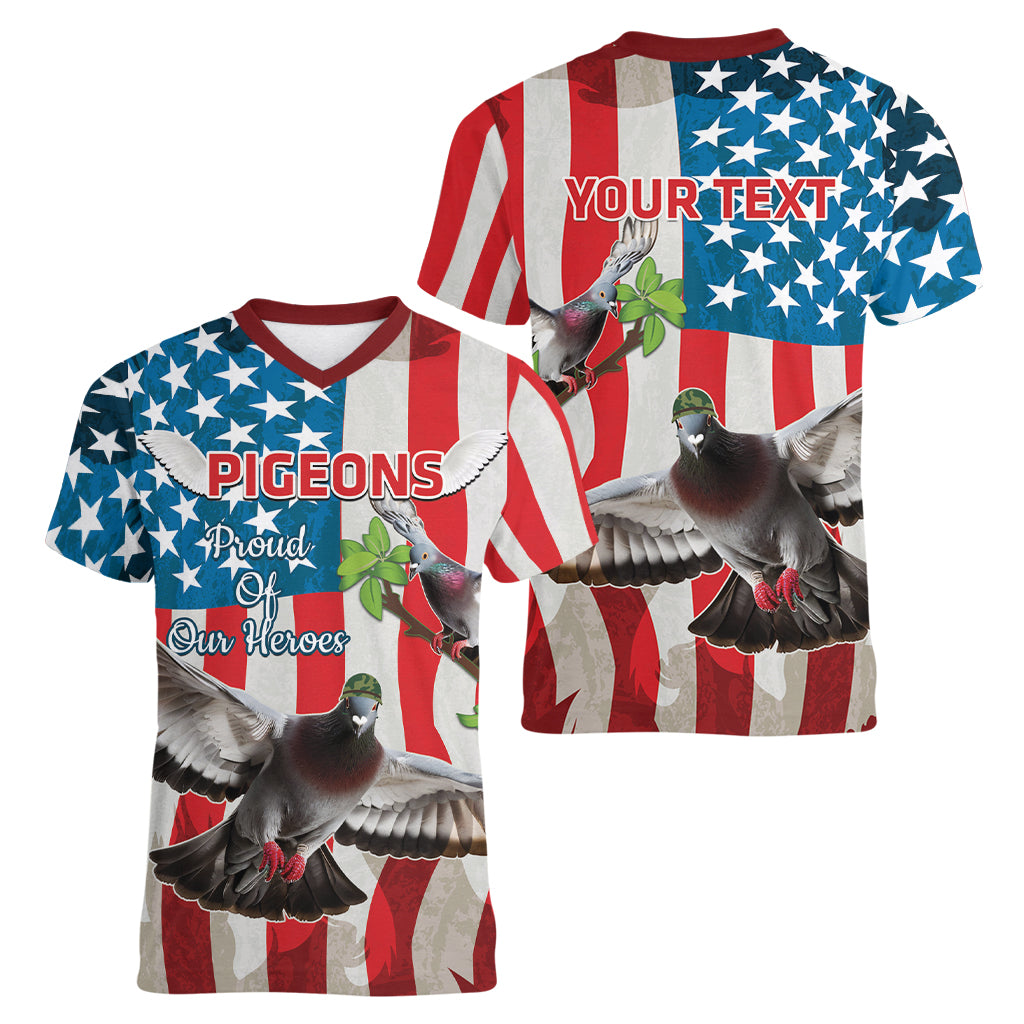 Personalized United States Pigeon Day Women V-Neck T-Shirt Proud Of Our Heroes Grunge Style - Wonder Print Shop