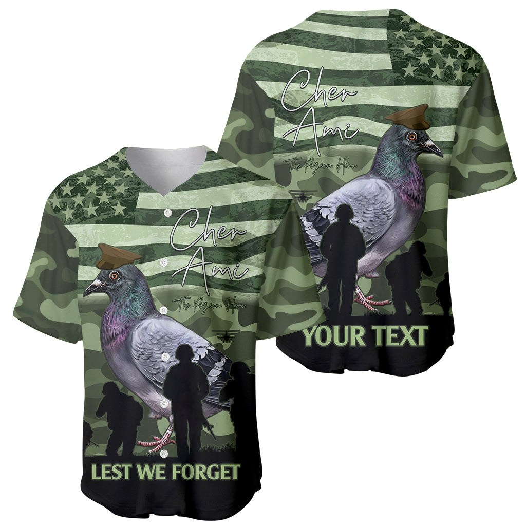 Personalized USA Cher Ami Baseball Jersey Lest We Forget Pigeon Hero - Wonder Print Shop