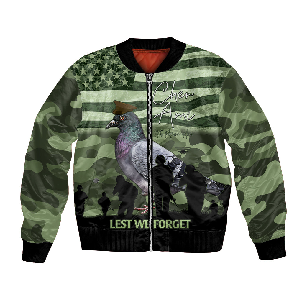 Personalized USA Cher Ami Bomber Jacket Lest We Forget Pigeon Hero - Wonder Print Shop