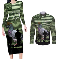 Personalized USA Cher Ami Couples Matching Long Sleeve Bodycon Dress and Long Sleeve Button Shirt Lest We Forget Pigeon Hero - Wonder Print Shop