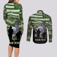 Personalized USA Cher Ami Couples Matching Long Sleeve Bodycon Dress and Long Sleeve Button Shirt Lest We Forget Pigeon Hero - Wonder Print Shop