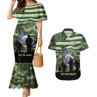 Personalized USA Cher Ami Couples Matching Mermaid Dress and Hawaiian Shirt Lest We Forget Pigeon Hero - Wonder Print Shop