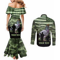 Personalized USA Cher Ami Couples Matching Mermaid Dress and Long Sleeve Button Shirt Lest We Forget Pigeon Hero