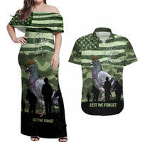 Personalized USA Cher Ami Couples Matching Off Shoulder Maxi Dress and Hawaiian Shirt Lest We Forget Pigeon Hero - Wonder Print Shop