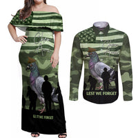 Personalized USA Cher Ami Couples Matching Off Shoulder Maxi Dress and Long Sleeve Button Shirt Lest We Forget Pigeon Hero - Wonder Print Shop