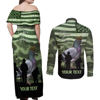 Personalized USA Cher Ami Couples Matching Off Shoulder Maxi Dress and Long Sleeve Button Shirt Lest We Forget Pigeon Hero - Wonder Print Shop