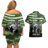 Personalized USA Cher Ami Couples Matching Off Shoulder Short Dress and Hawaiian Shirt Lest We Forget Pigeon Hero - Wonder Print Shop