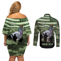 Personalized USA Cher Ami Couples Matching Off Shoulder Short Dress and Long Sleeve Button Shirt Lest We Forget Pigeon Hero - Wonder Print Shop