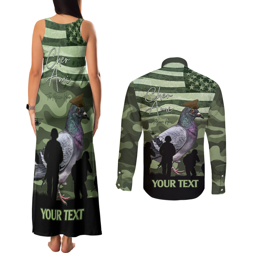 Personalized USA Cher Ami Couples Matching Tank Maxi Dress and Long Sleeve Button Shirt Lest We Forget Pigeon Hero - Wonder Print Shop