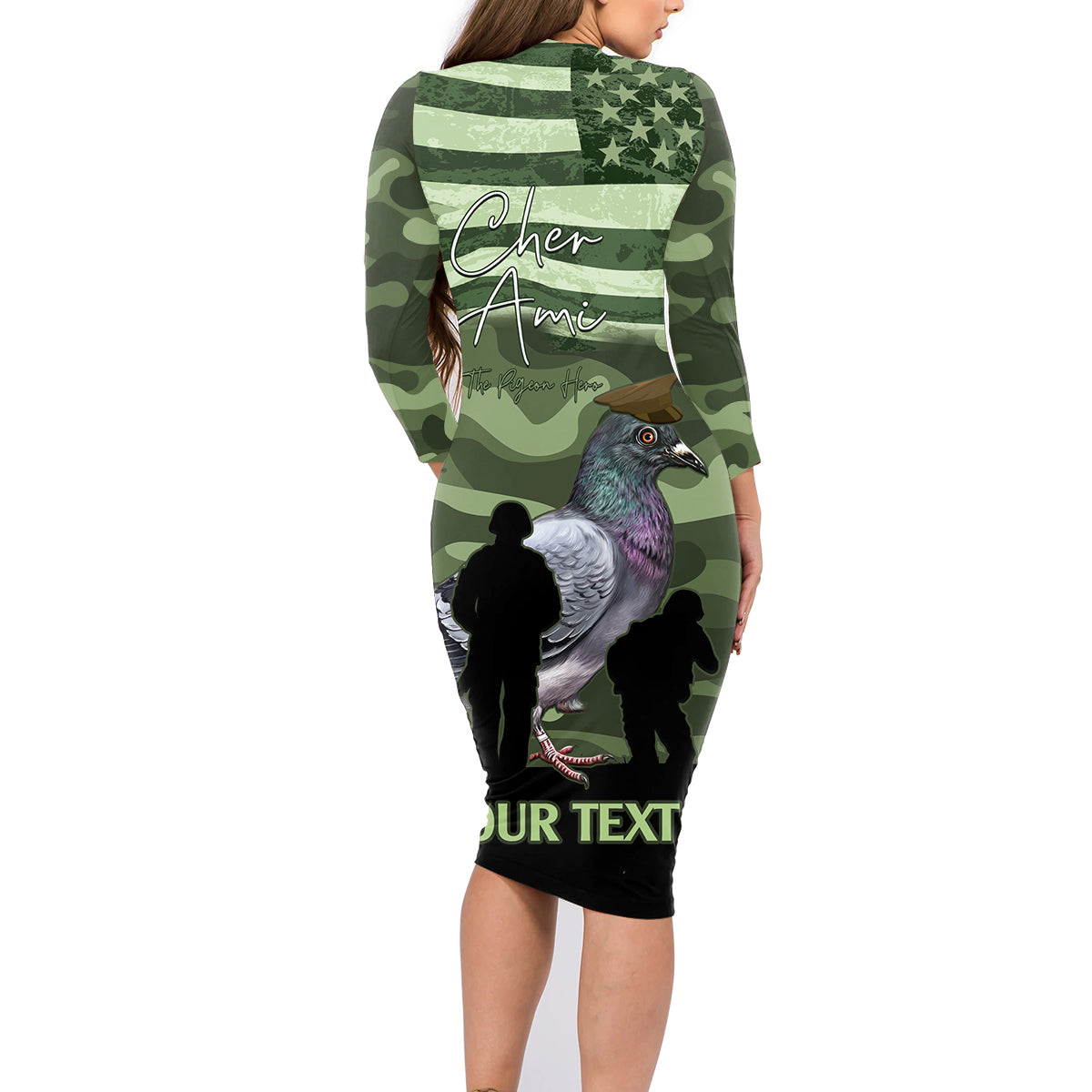Personalized USA Cher Ami Family Matching Long Sleeve Bodycon Dress and Hawaiian Shirt Lest We Forget Pigeon Hero - Wonder Print Shop