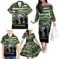 Personalized USA Cher Ami Family Matching Off The Shoulder Long Sleeve Dress and Hawaiian Shirt Lest We Forget Pigeon Hero - Wonder Print Shop