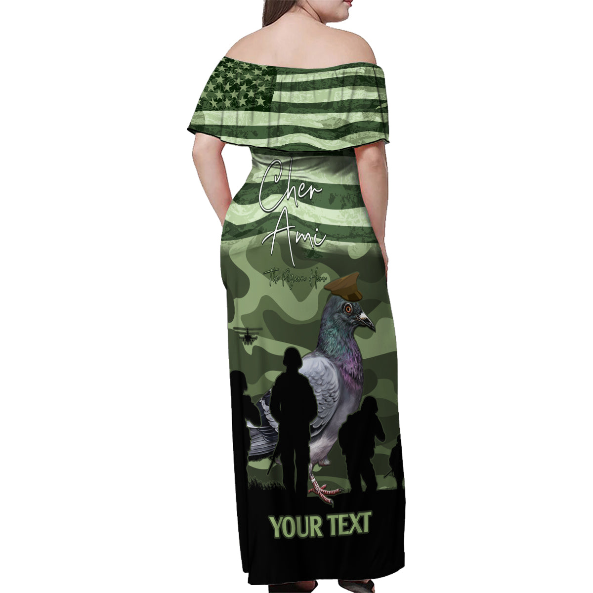 Personalized USA Cher Ami Family Matching Off Shoulder Maxi Dress and Hawaiian Shirt Lest We Forget Pigeon Hero - Wonder Print Shop