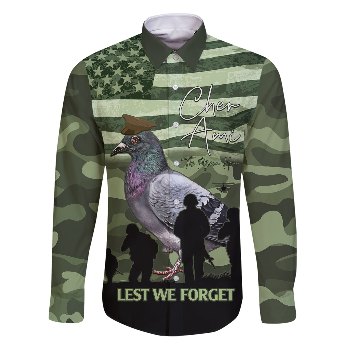 Personalized USA Cher Ami Family Matching Off Shoulder Short Dress and Hawaiian Shirt Lest We Forget Pigeon Hero - Wonder Print Shop