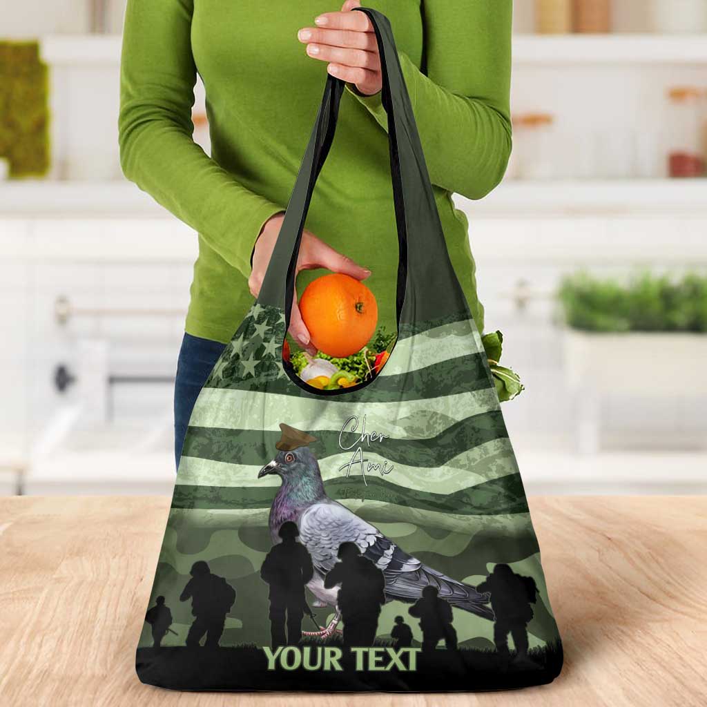 Personalized USA Cher Ami Grocery Bag Lest We Forget Pigeon Hero