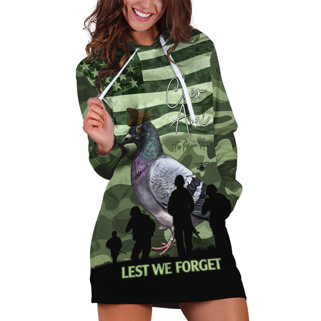 Personalized USA Cher Ami Hoodie Dress Lest We Forget Pigeon Hero