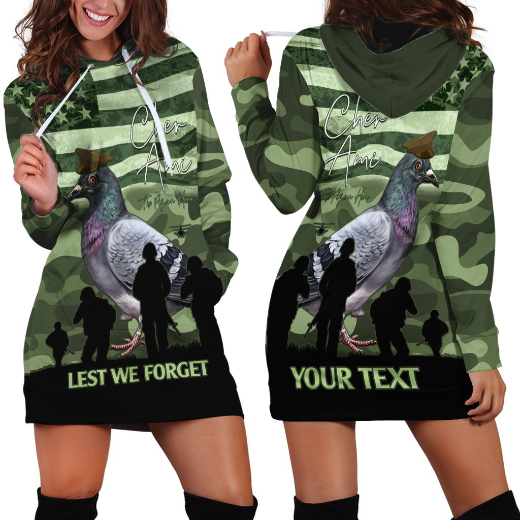 Personalized USA Cher Ami Hoodie Dress Lest We Forget Pigeon Hero - Wonder Print Shop