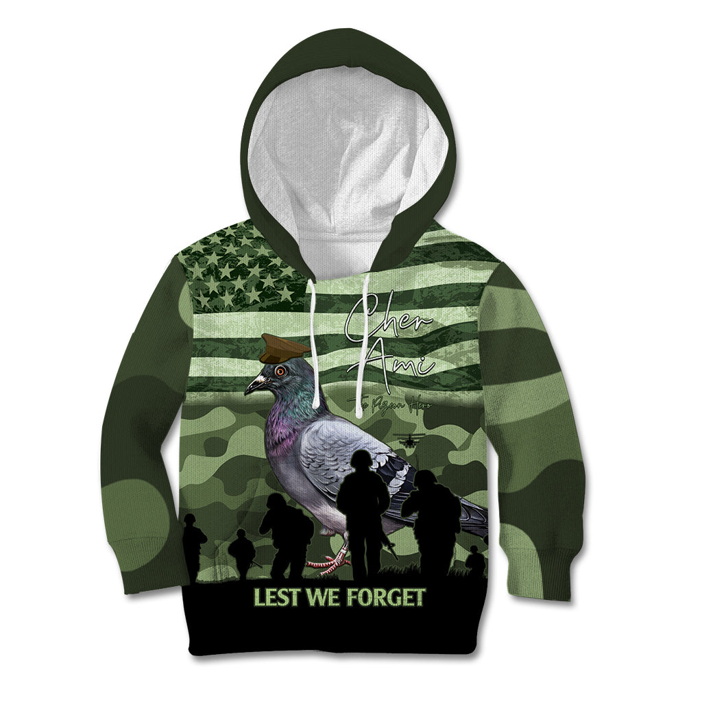 Personalized USA Cher Ami Kid Hoodie Lest We Forget Pigeon Hero - Wonder Print Shop