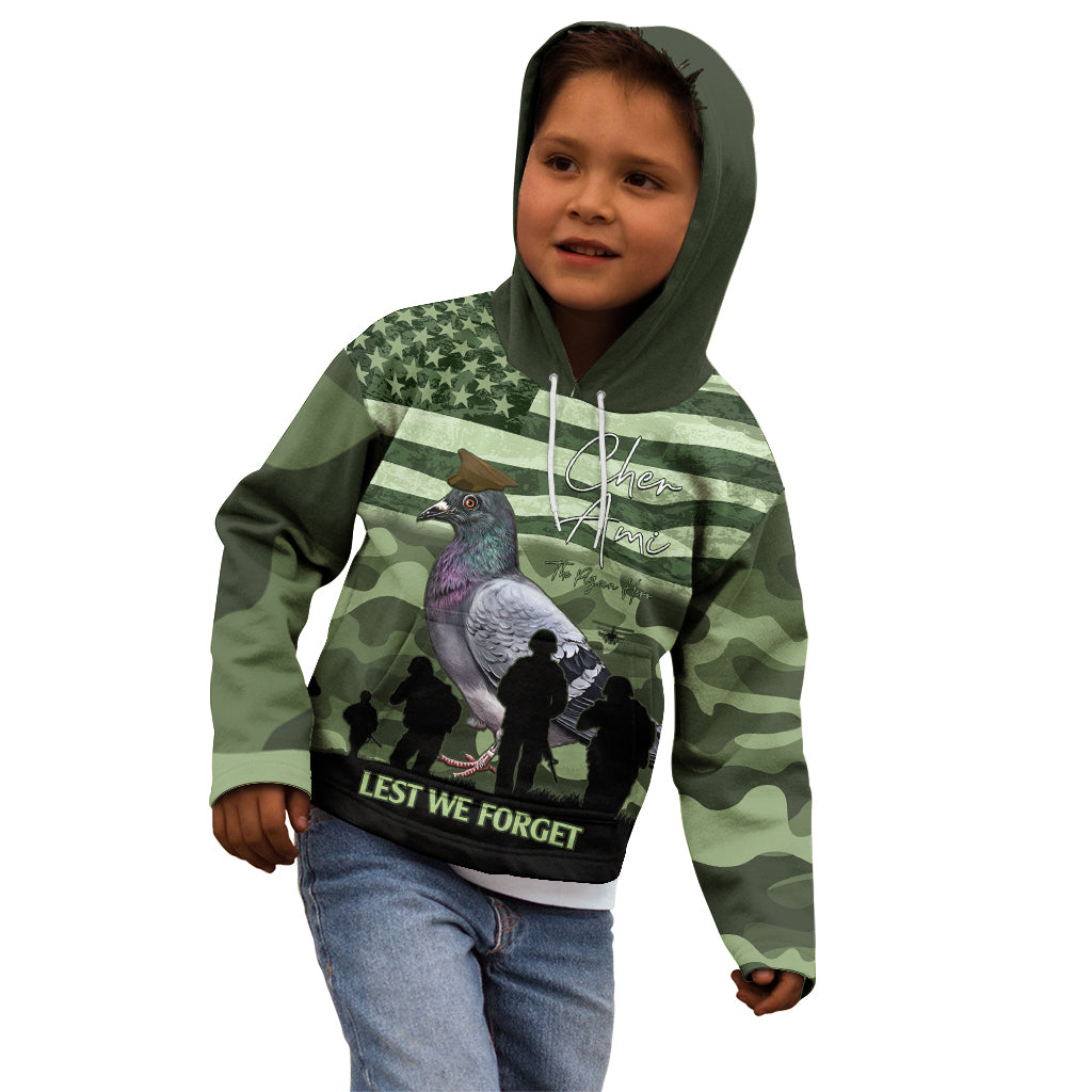 Personalized USA Cher Ami Kid Hoodie Lest We Forget Pigeon Hero - Wonder Print Shop