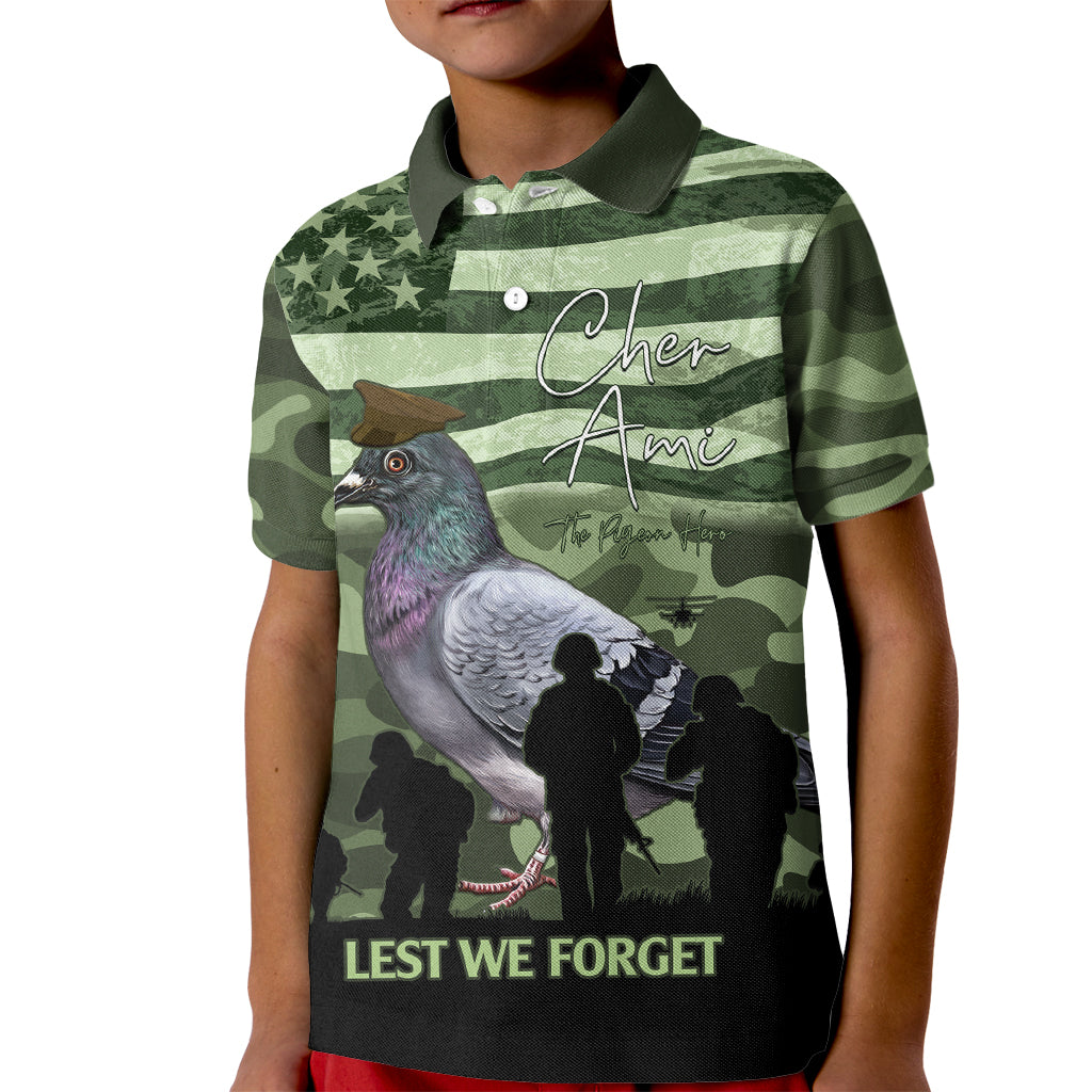 Personalized USA Cher Ami Kid Polo Shirt Lest We Forget Pigeon Hero - Wonder Print Shop
