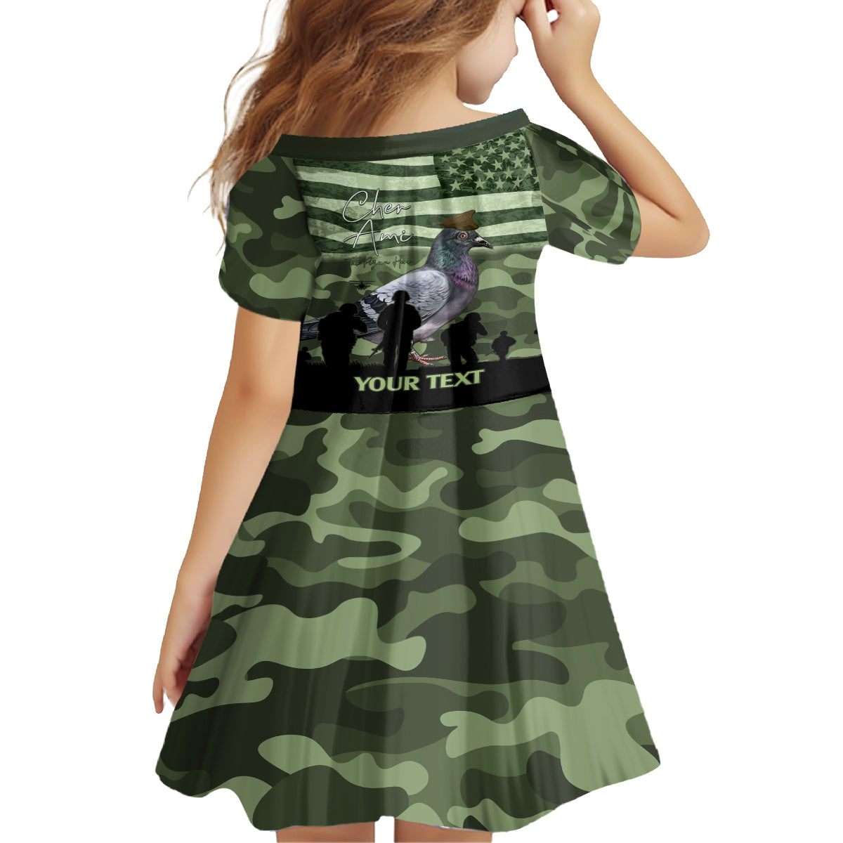 Personalized USA Cher Ami Kid Short Sleeve Dress Lest We Forget Pigeon Hero - Wonder Print Shop