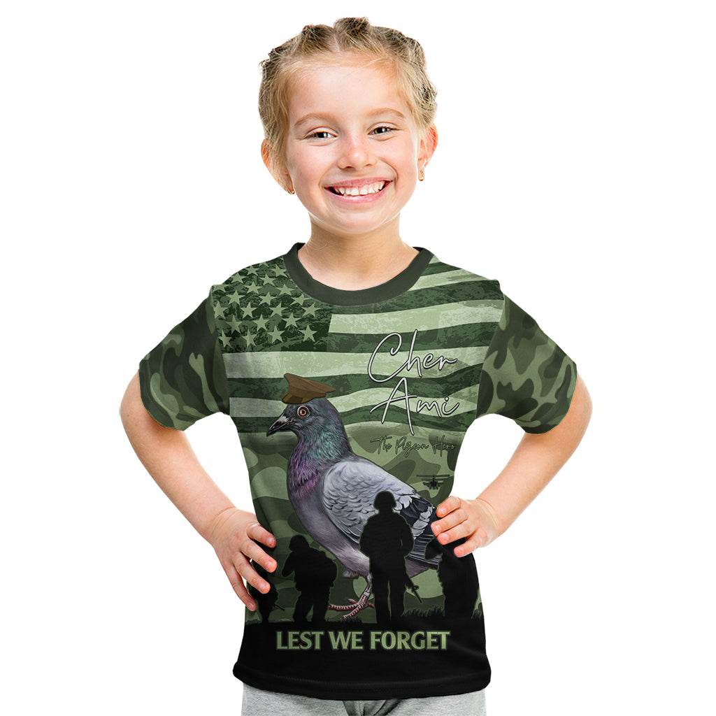 Personalized USA Cher Ami Kid T Shirt Lest We Forget Pigeon Hero - Wonder Print Shop