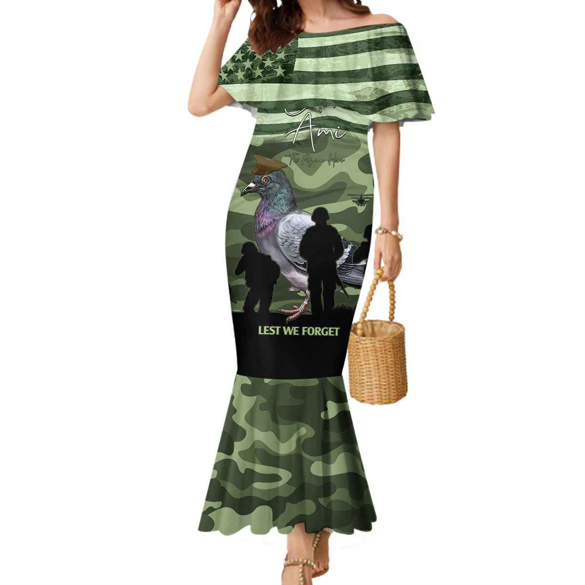 Personalized USA Cher Ami Mermaid Dress Lest We Forget Pigeon Hero - Wonder Print Shop
